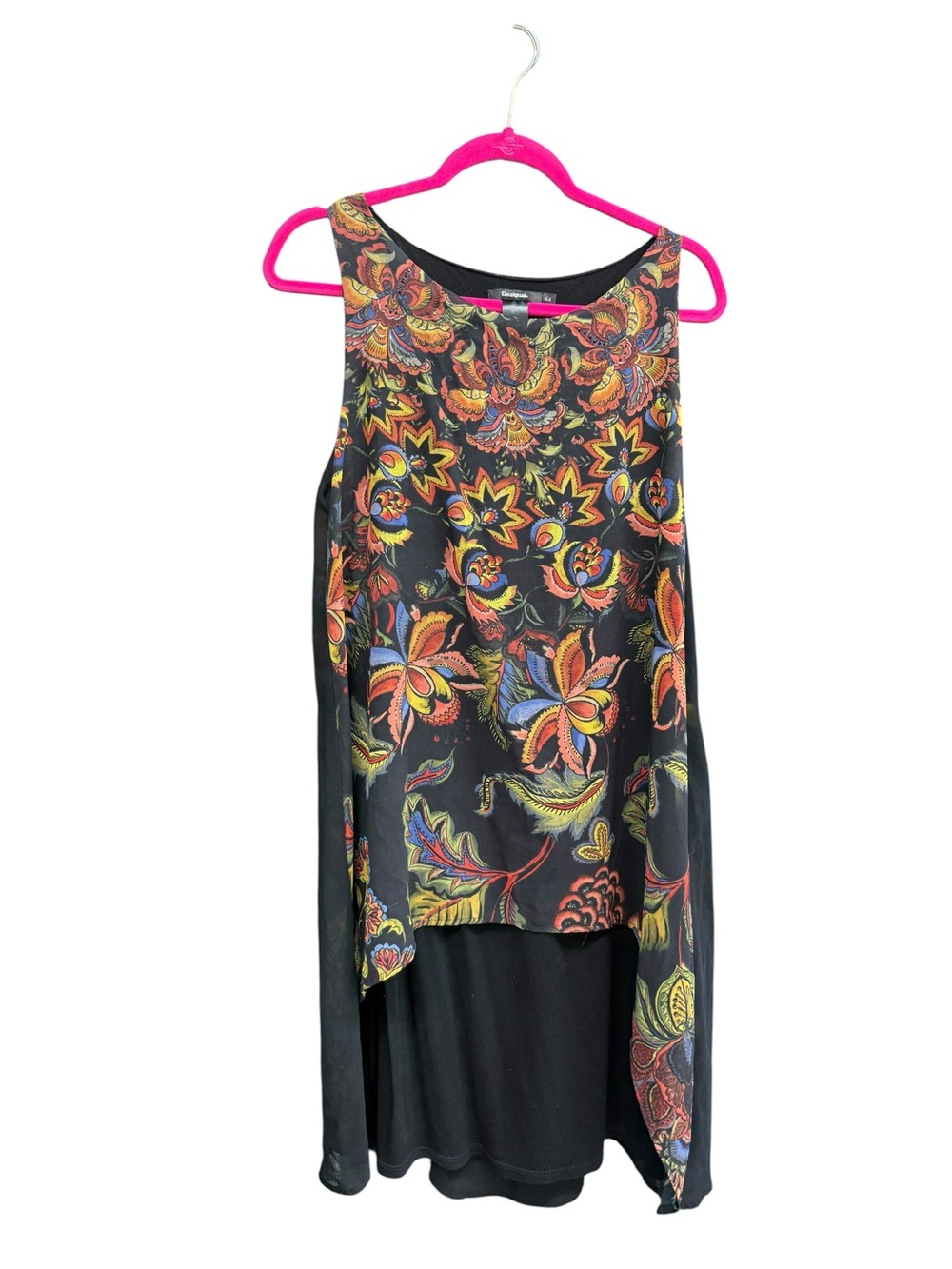 Desigual Black Floral Layered Tunic with Multicolor Paisley Print